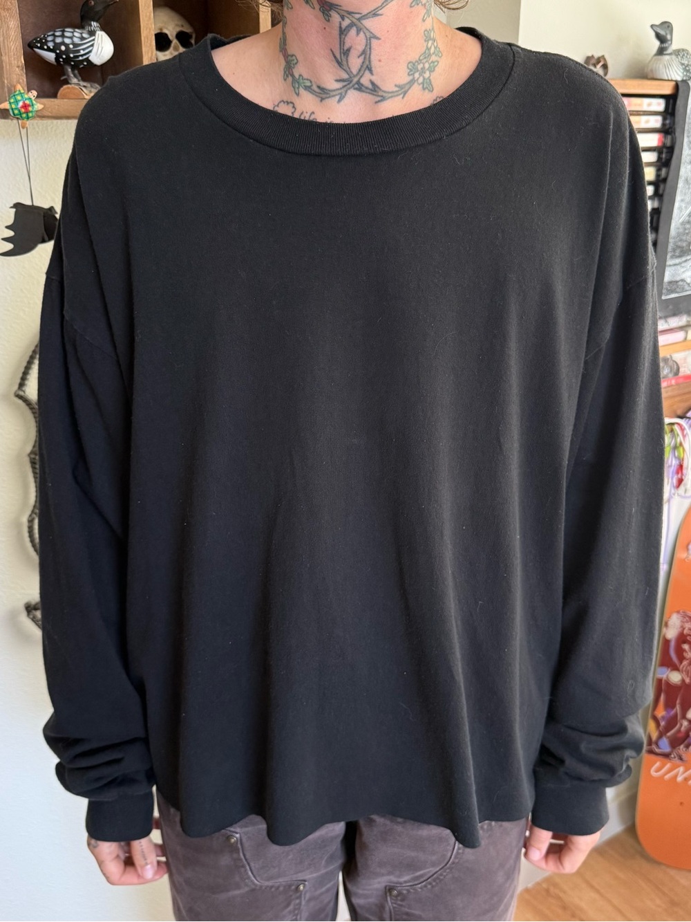 Vintage 2000s Black Cropped Boxy Long Sleeve Tee Shaka Wear ~ Size 2XL